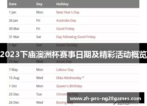 2023下庙澳洲杯赛事日期及精彩活动概览