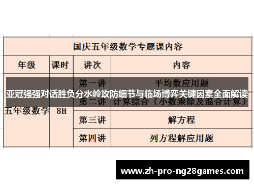 亚冠强强对话胜负分水岭攻防细节与临场博弈关键因素全面解读 亚冠强强对话胜负分水岭攻防细节与临场博弈关键因素全面解读